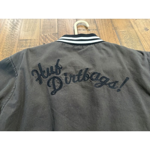 Huf Bomber Jacket Mens Large Black White Skater Full Button "HUF dirtbags" - Picture 8 of 12